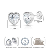 Silver Plated Bezel set Heart Earrings Created with Zircondia® Crystals