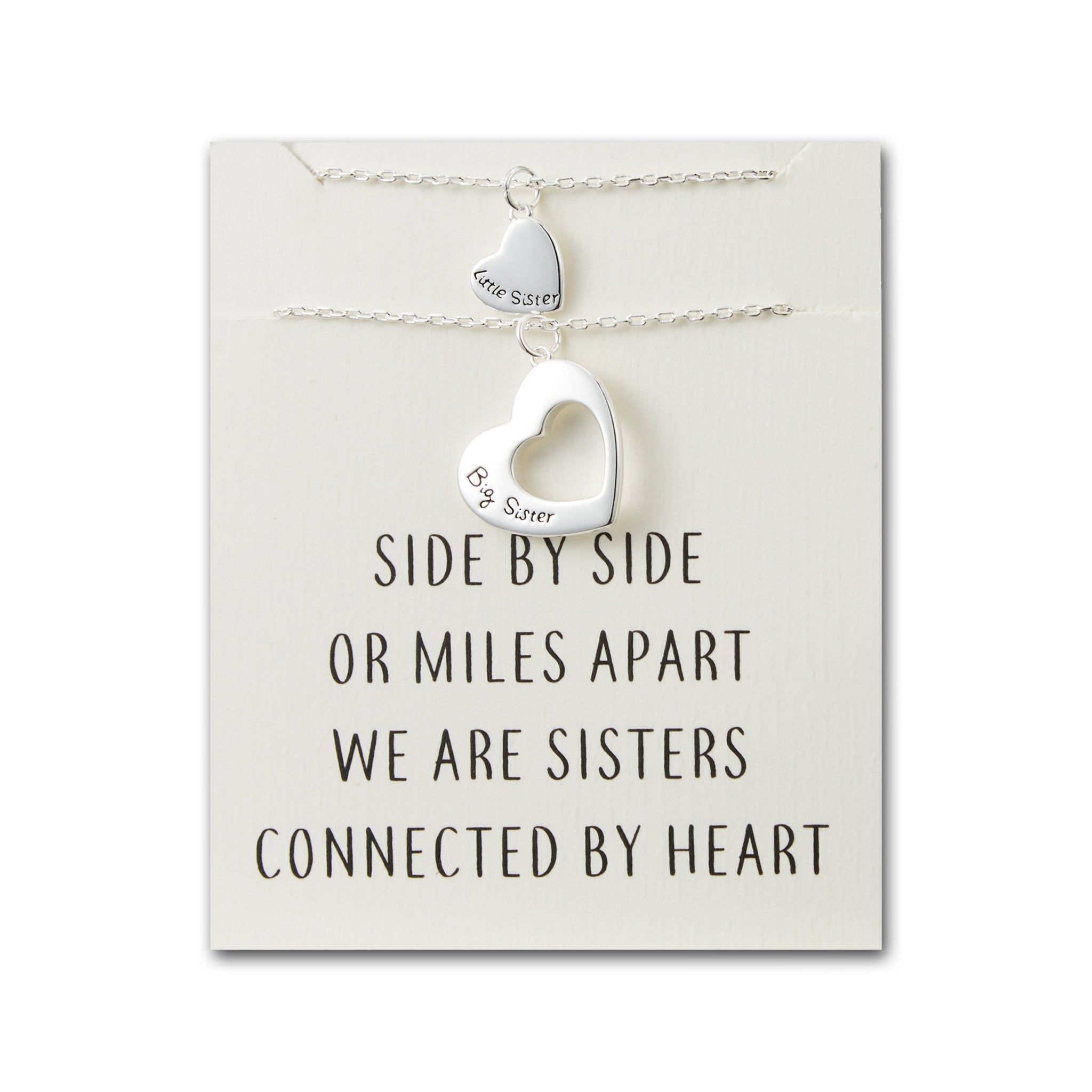 Silver Plated Big Sister and Little Sister Necklace Set with Quote Card