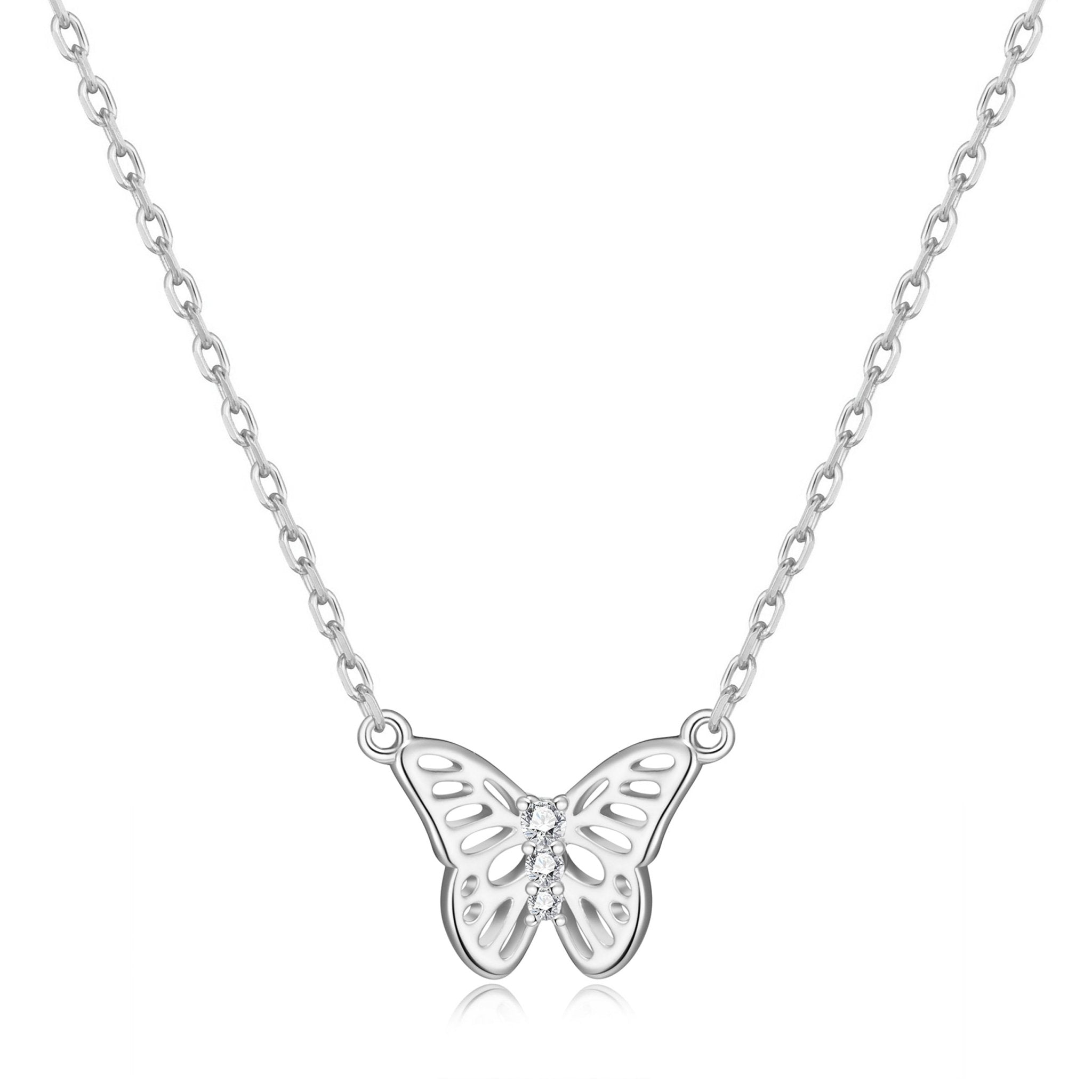 Silver Plated Butterfly Necklace Created with Zircondia® Crystals