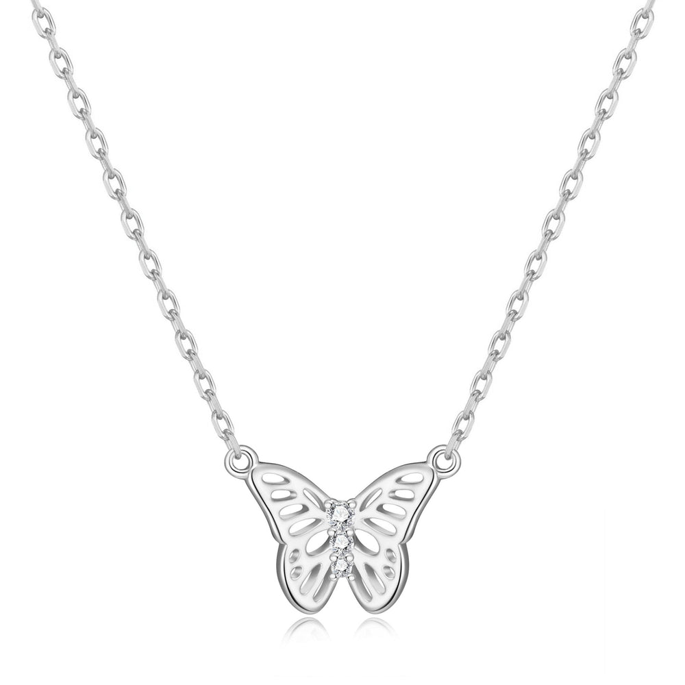 Silver Plated Butterfly Necklace Created with Zircondia® Crystals