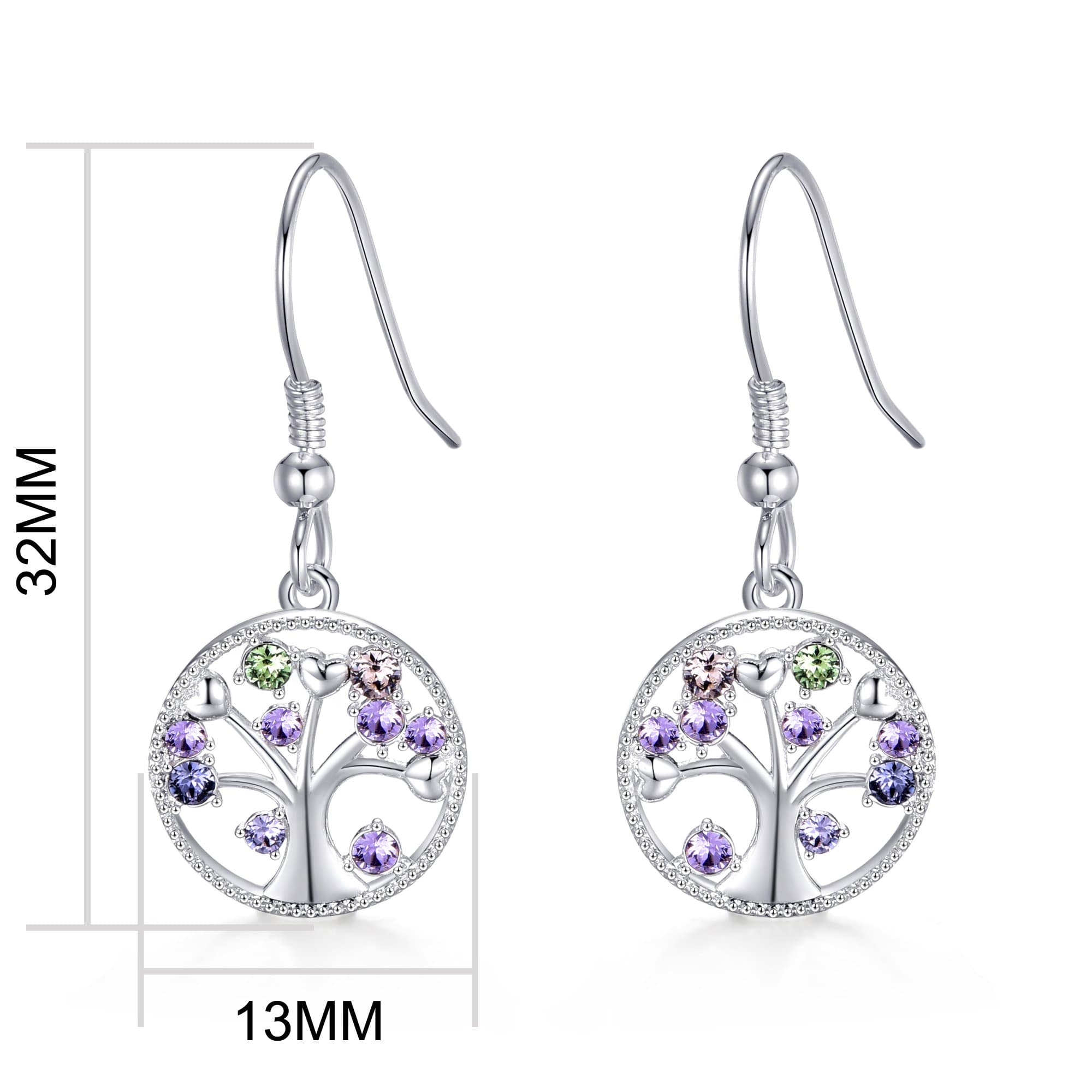 Silver Plated Chakra Tree of Life Drop Earrings Created with Crystals from Zircondia®