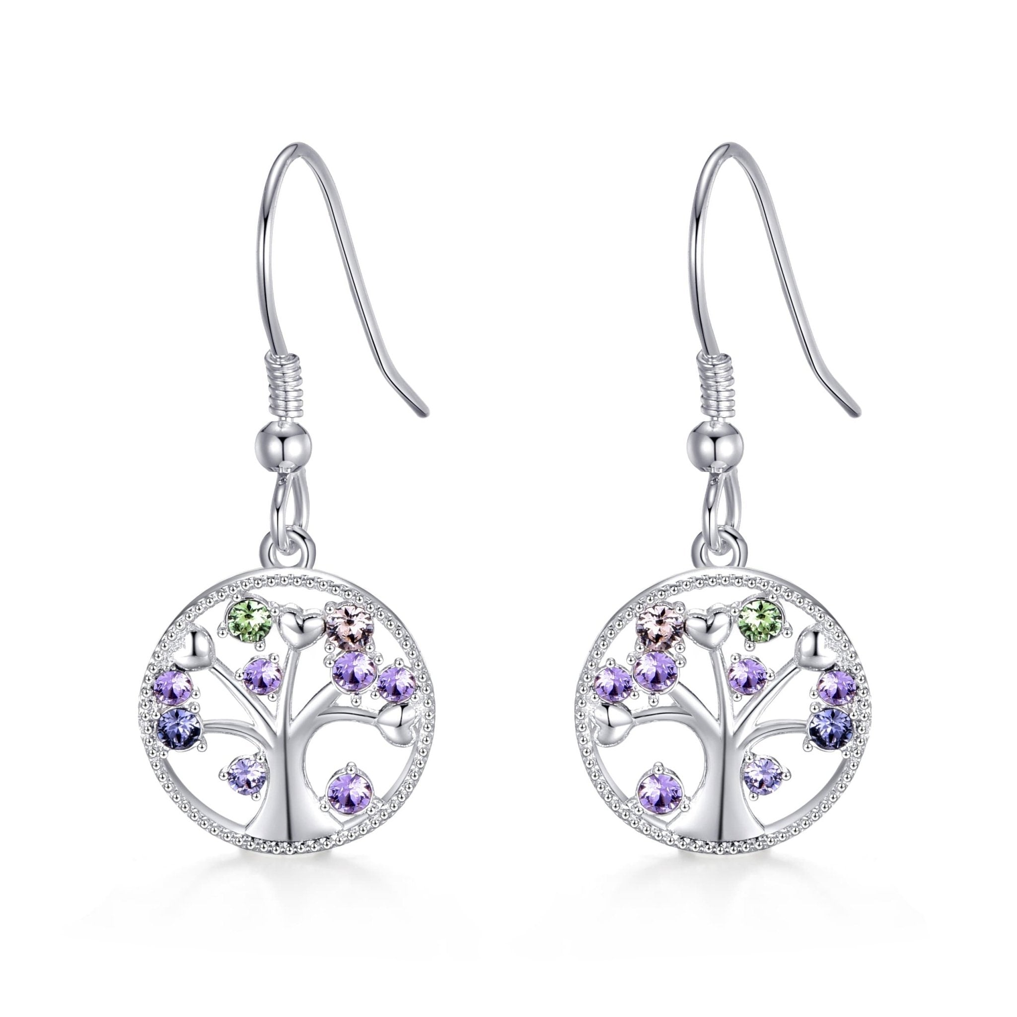 Silver Plated Chakra Tree of Life Drop Earrings Created with Crystals from Zircondia®