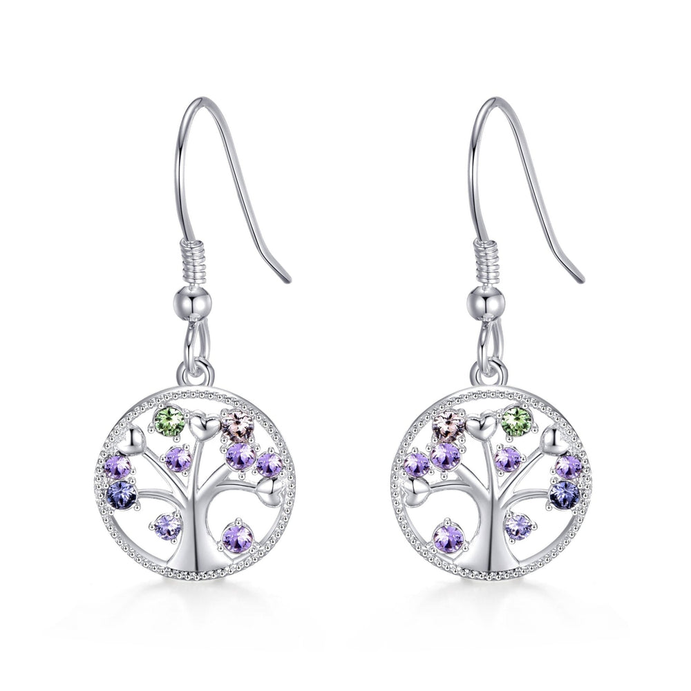 Silver Plated Chakra Tree of Life Drop Earrings Created with Crystals from Zircondia®