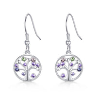 Silver Plated Chakra Tree of Life Drop Earrings Created with Crystals from Zircondia®