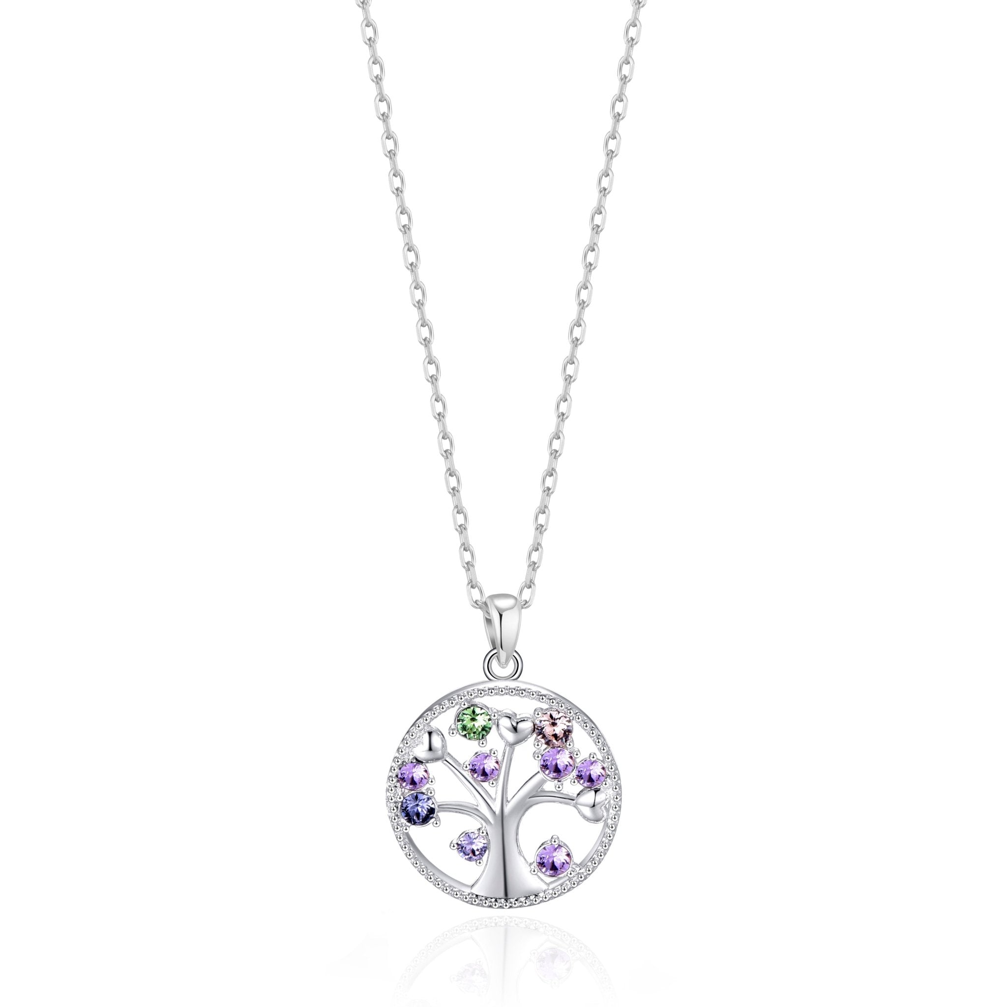 Silver Plated Chakra Tree of Life Necklace Created with Zircondia® Crystals