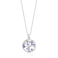 Silver Plated Chakra Tree of Life Necklace Created with Zircondia® Crystals