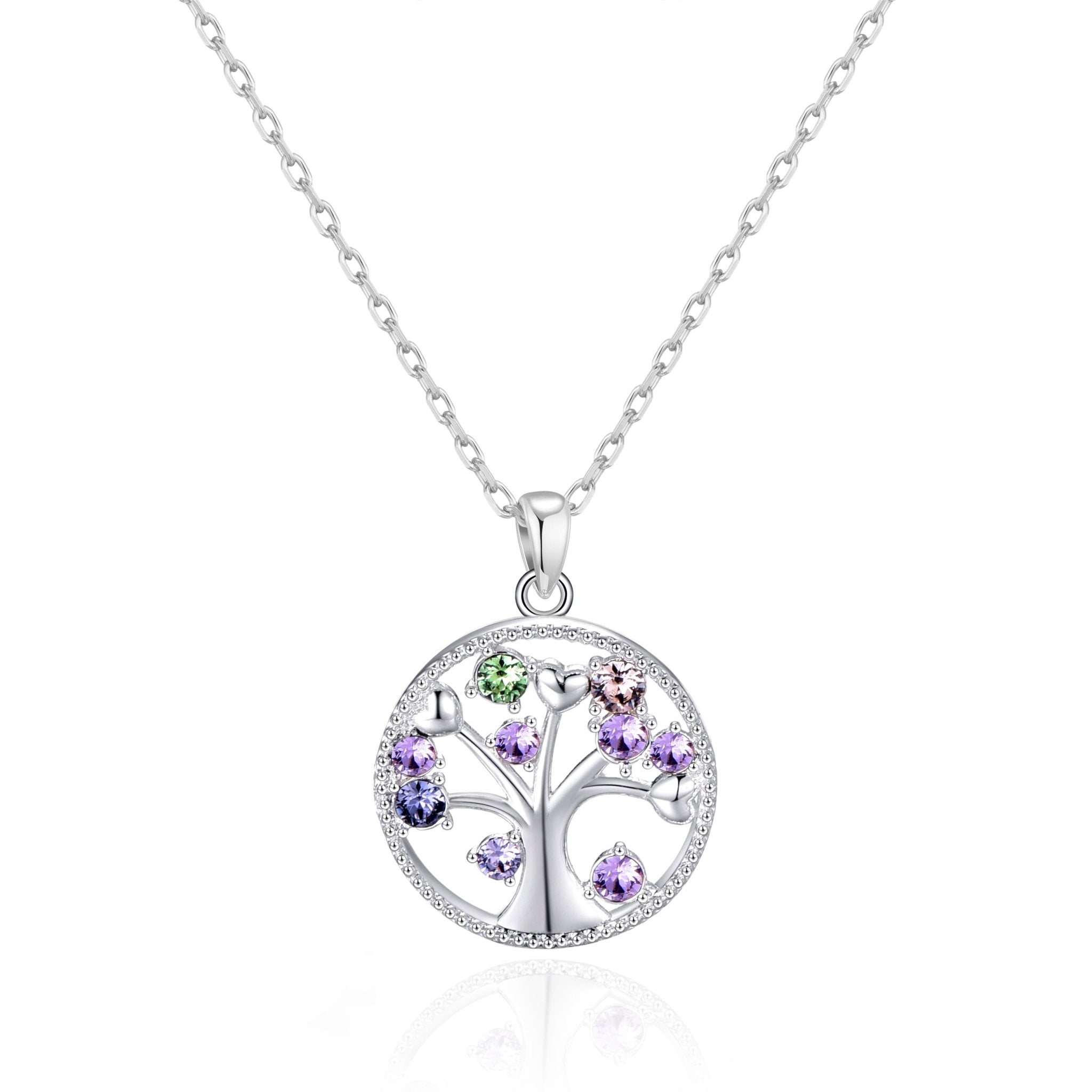 Silver Plated Chakra Tree of Life Necklace Created with Zircondia® Crystals