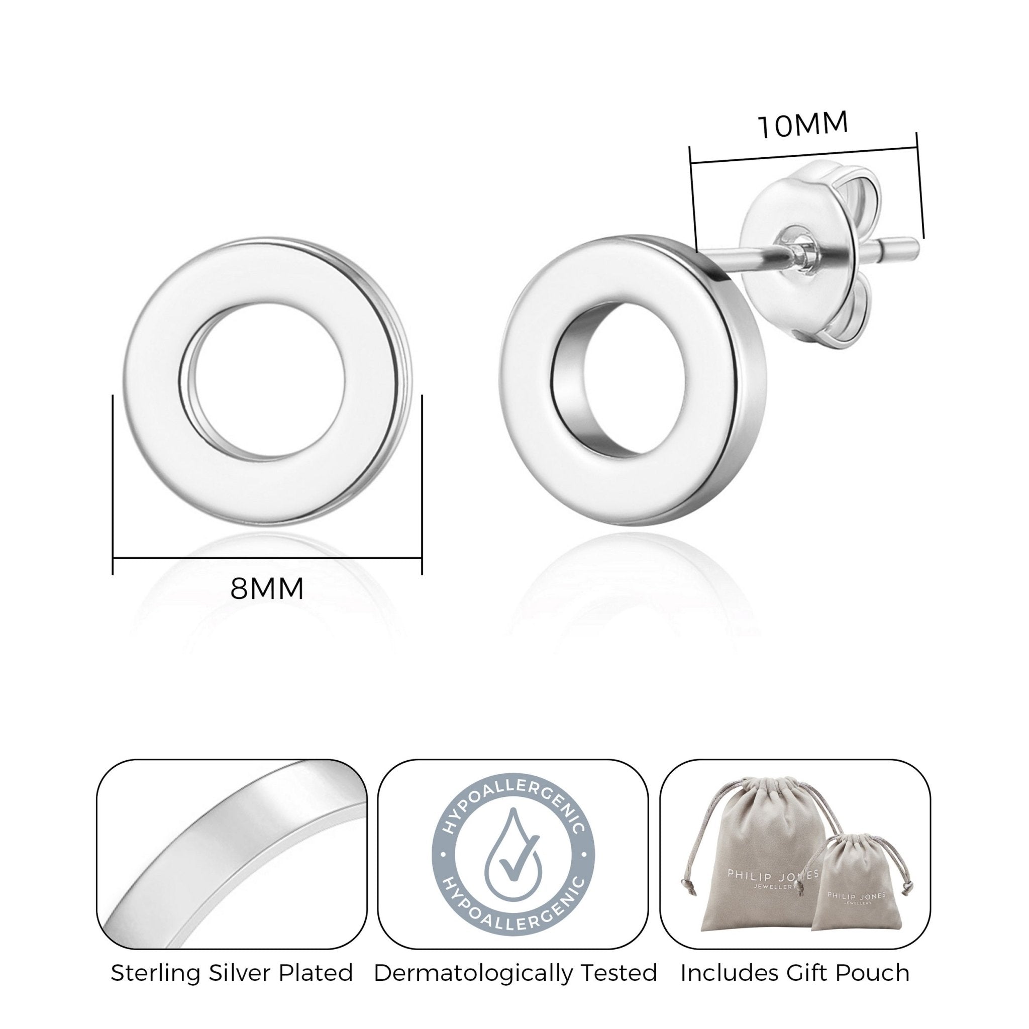 Silver Plated Circle Stud Earrings
