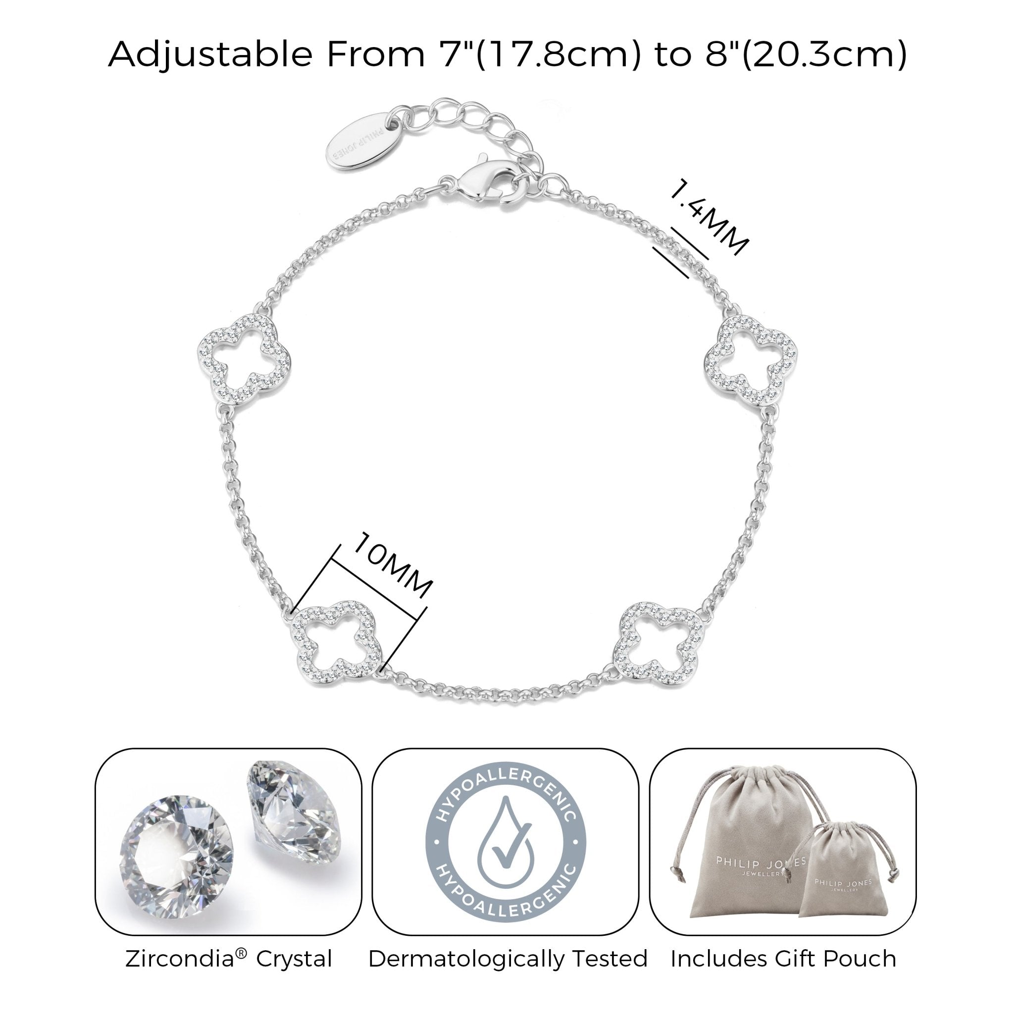 Silver Plated Clover Bracelet Created with Zircondia® Crystals