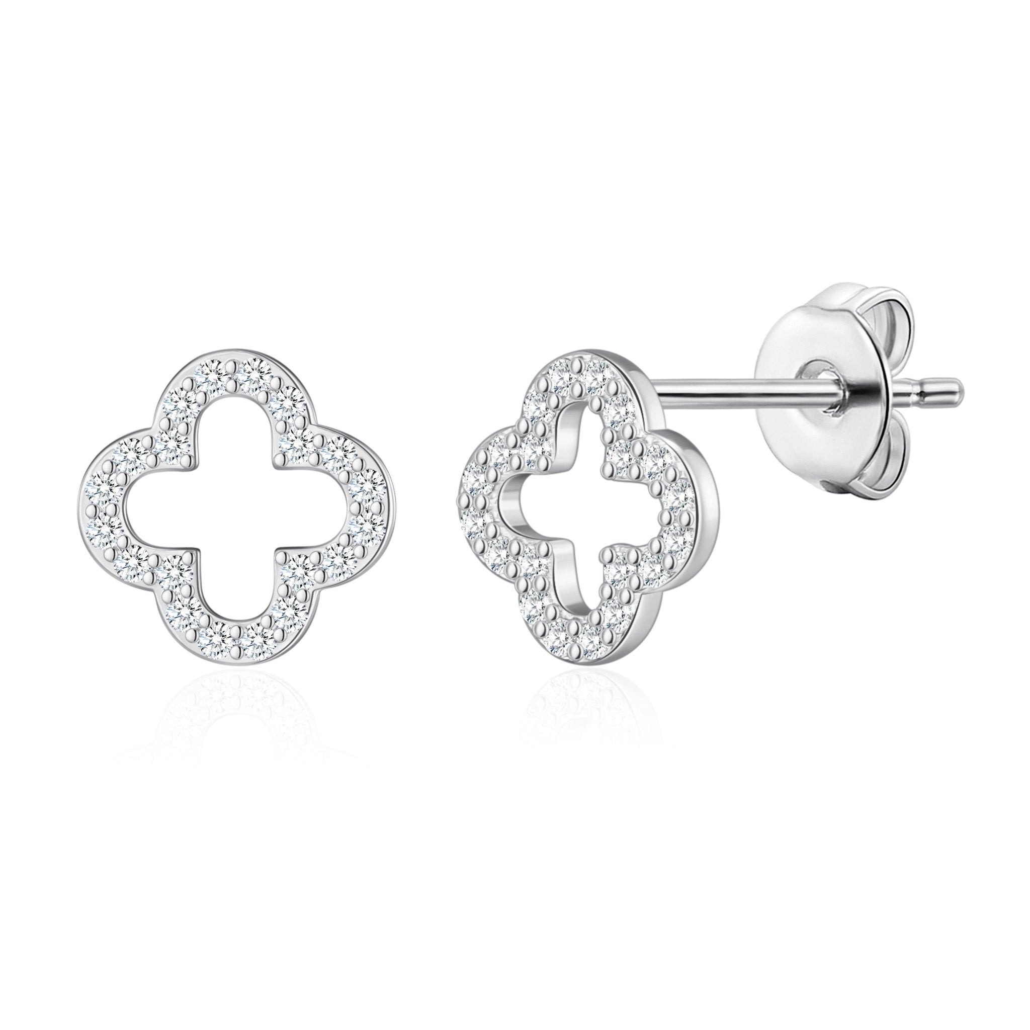 Silver Plated Clover Earrings Created with Zircondia® Crystals
