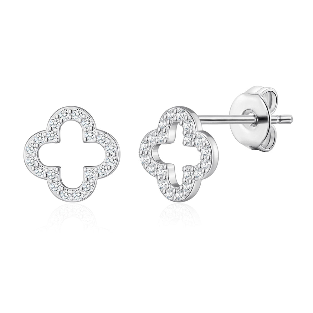 Silver Plated Clover Earrings Created with Zircondia® Crystals