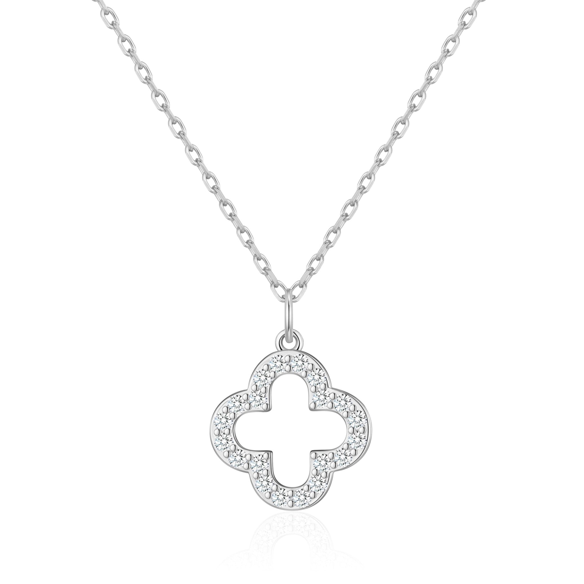 Silver Plated Clover Necklace Created with Zircondia® Crystals
