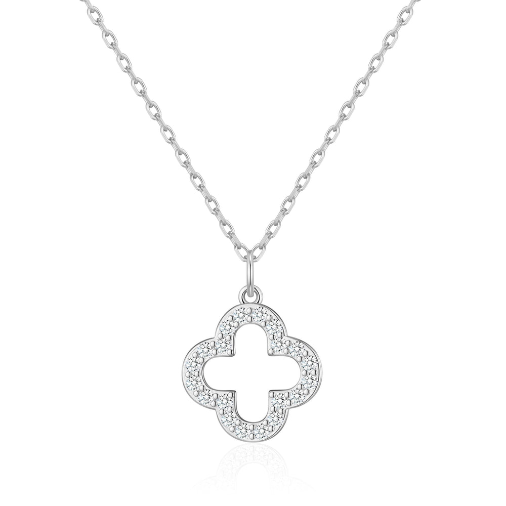 Silver Plated Clover Necklace Created with Zircondia® Crystals