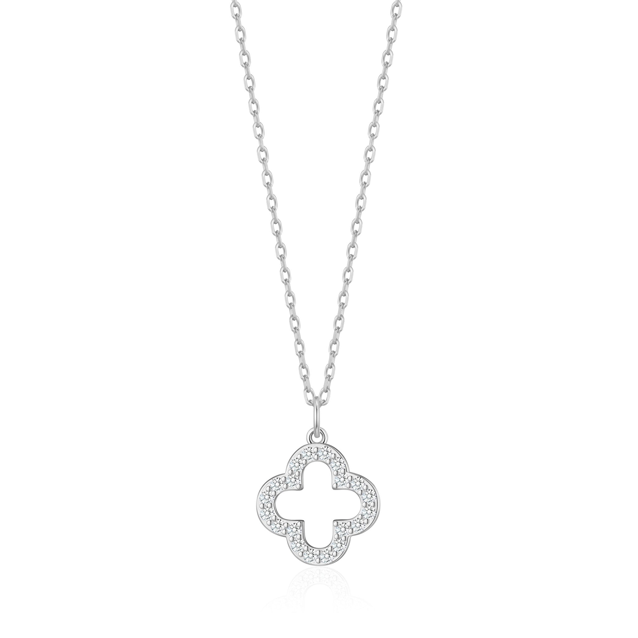 Silver Plated Clover Necklace Created with Zircondia® Crystals