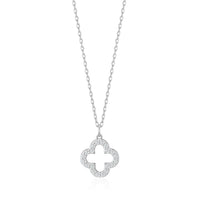 Silver Plated Clover Necklace Created with Zircondia® Crystals