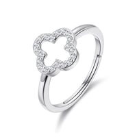 Silver Plated Clover Ring Created with Zircondia® Crystals