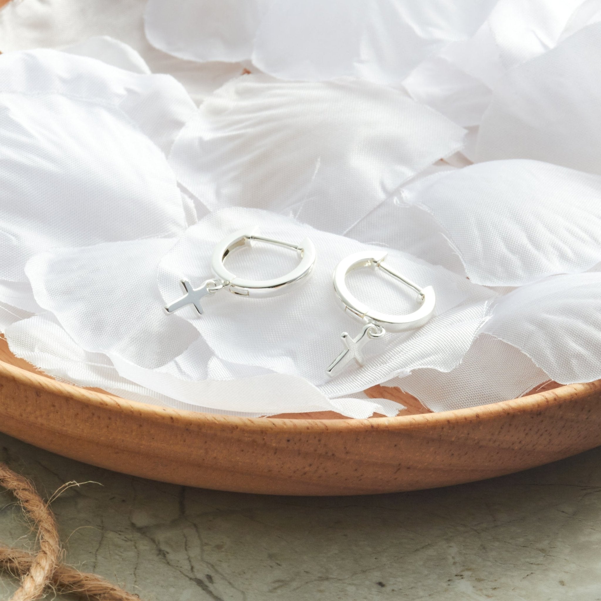 Silver Plated Cross Charm Hoop Earrings