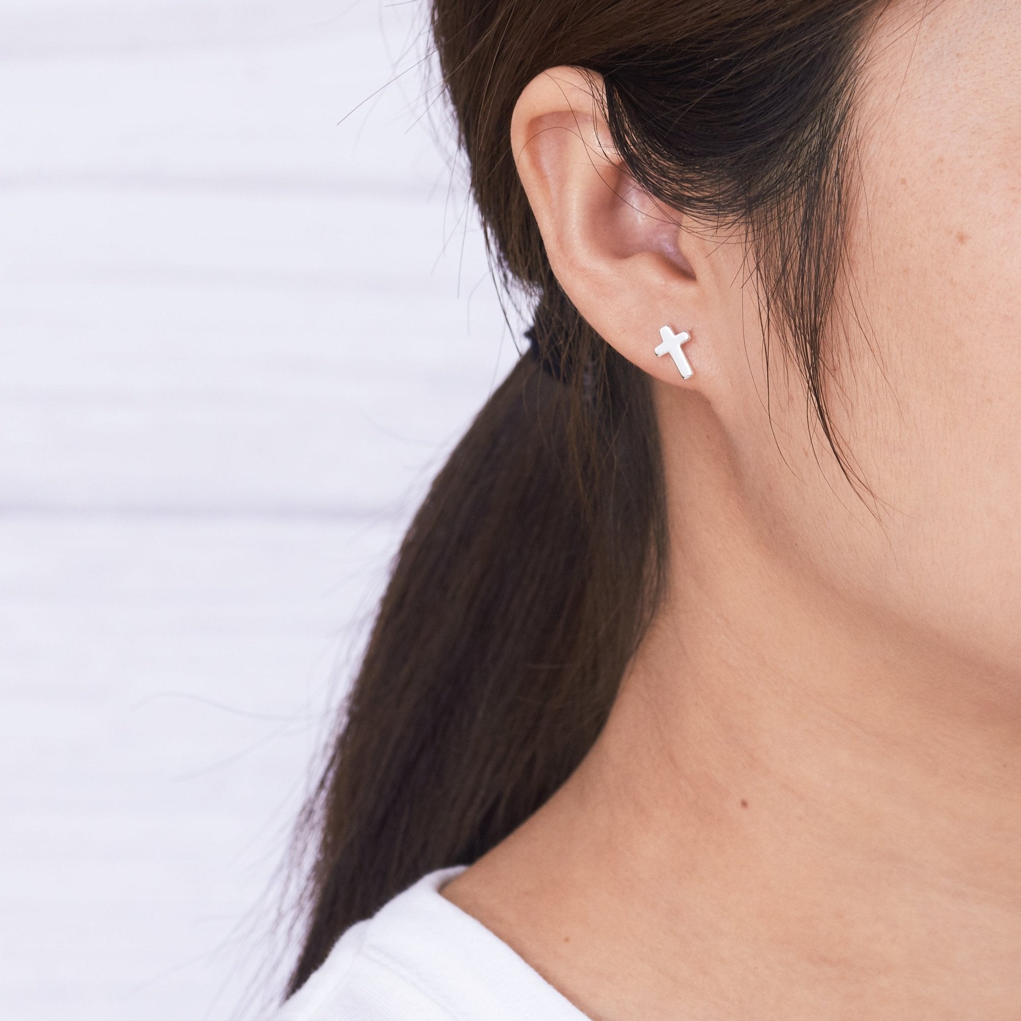 Silver Plated Cross Stud Earrings