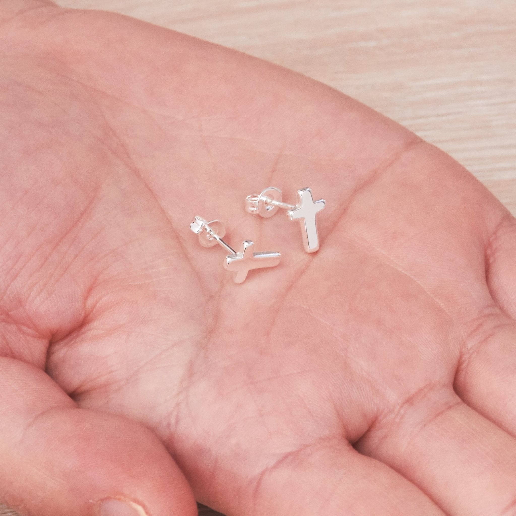 Silver Plated Cross Stud Earrings