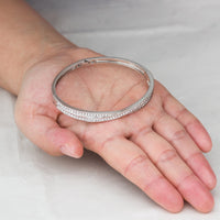 Silver Plated Crossover Bangle Created with Zircondia® Crystals (7 Inch)