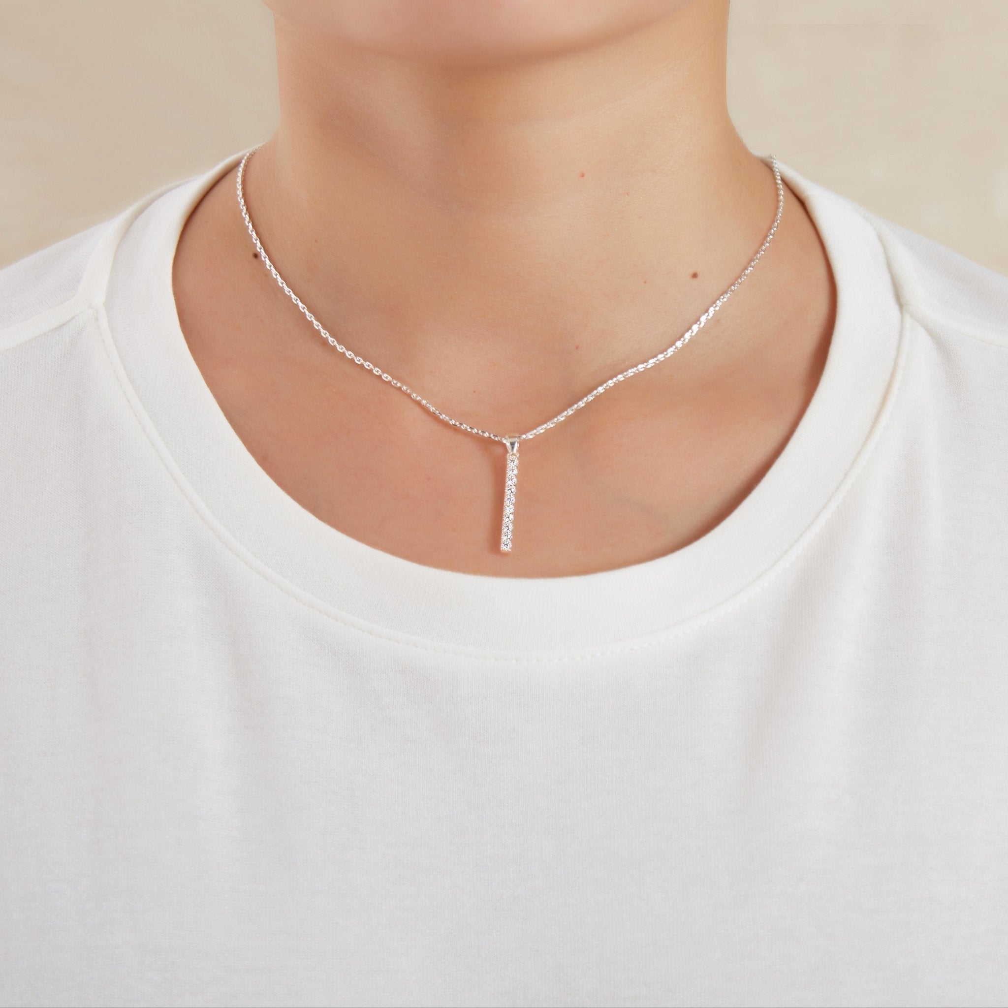 Silver Plated Crystal Bar Drop Necklace Created with Zircondia® Crystals