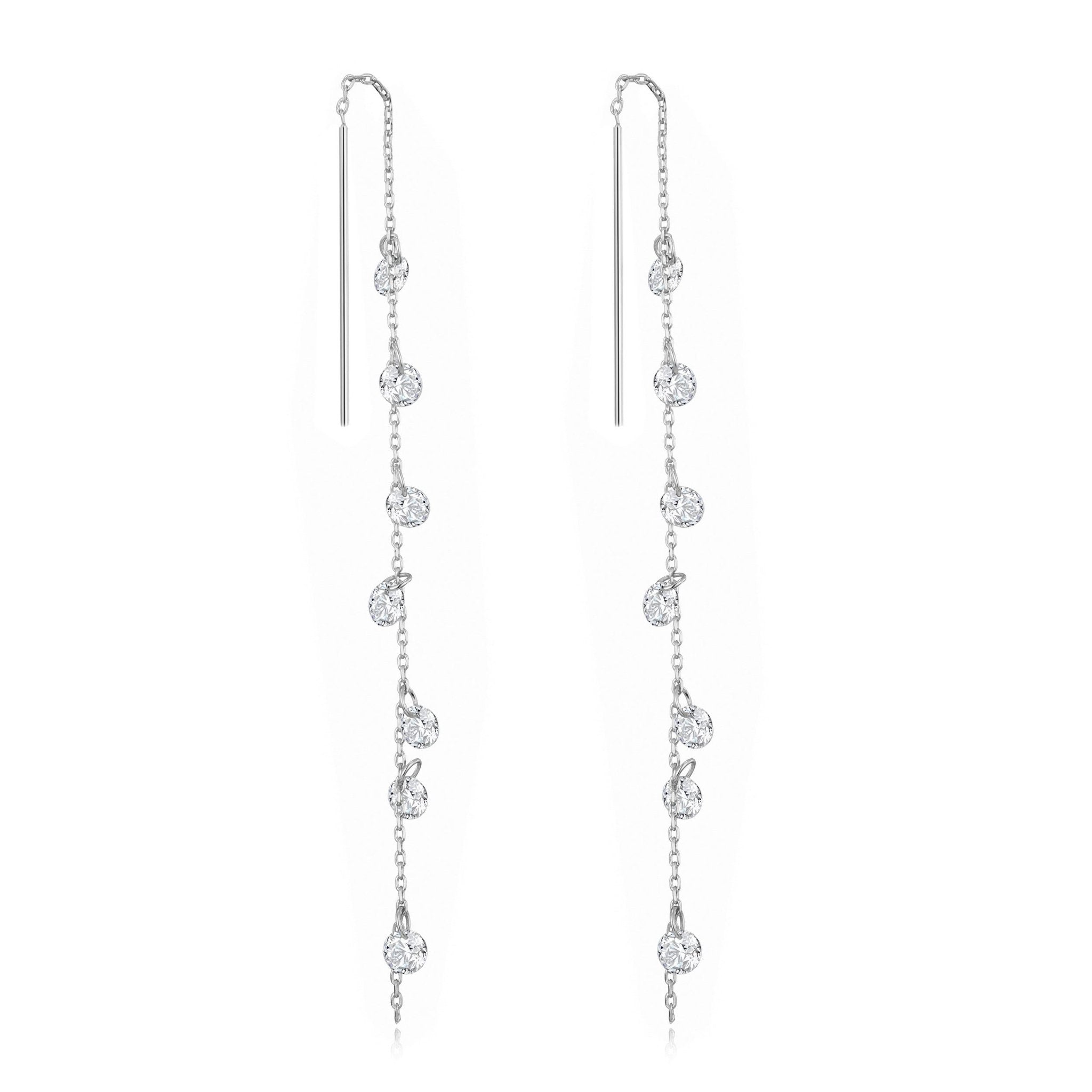 Silver Plated Dangle Thread Earrings Created with Zircondia® Crystals