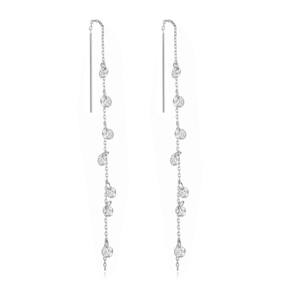 Silver Plated Dangle Thread Earrings Created with Zircondia® Crystals