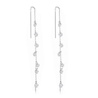 Silver Plated Dangle Thread Earrings Created with Zircondia® Crystals