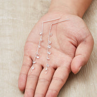 Silver Plated Dangle Thread Earrings Created with Zircondia® Crystals