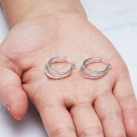 Silver Plated Double Hoop Earrings Created with Zircondia® Crystals