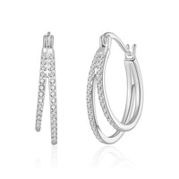 Silver Plated Double Hoop Earrings Created with Zircondia® Crystals