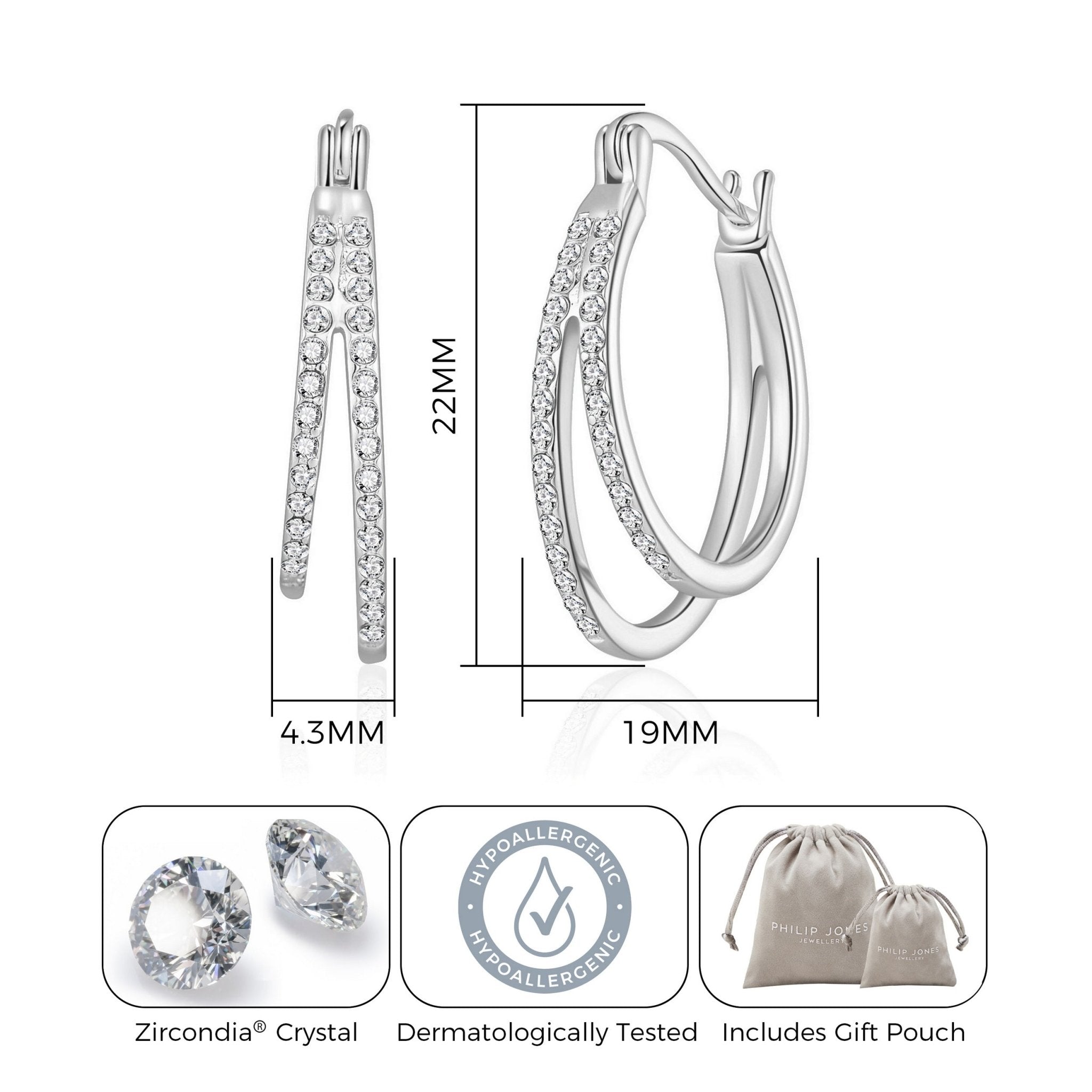 Silver Plated Double Hoop Earrings Created with Zircondia® Crystals