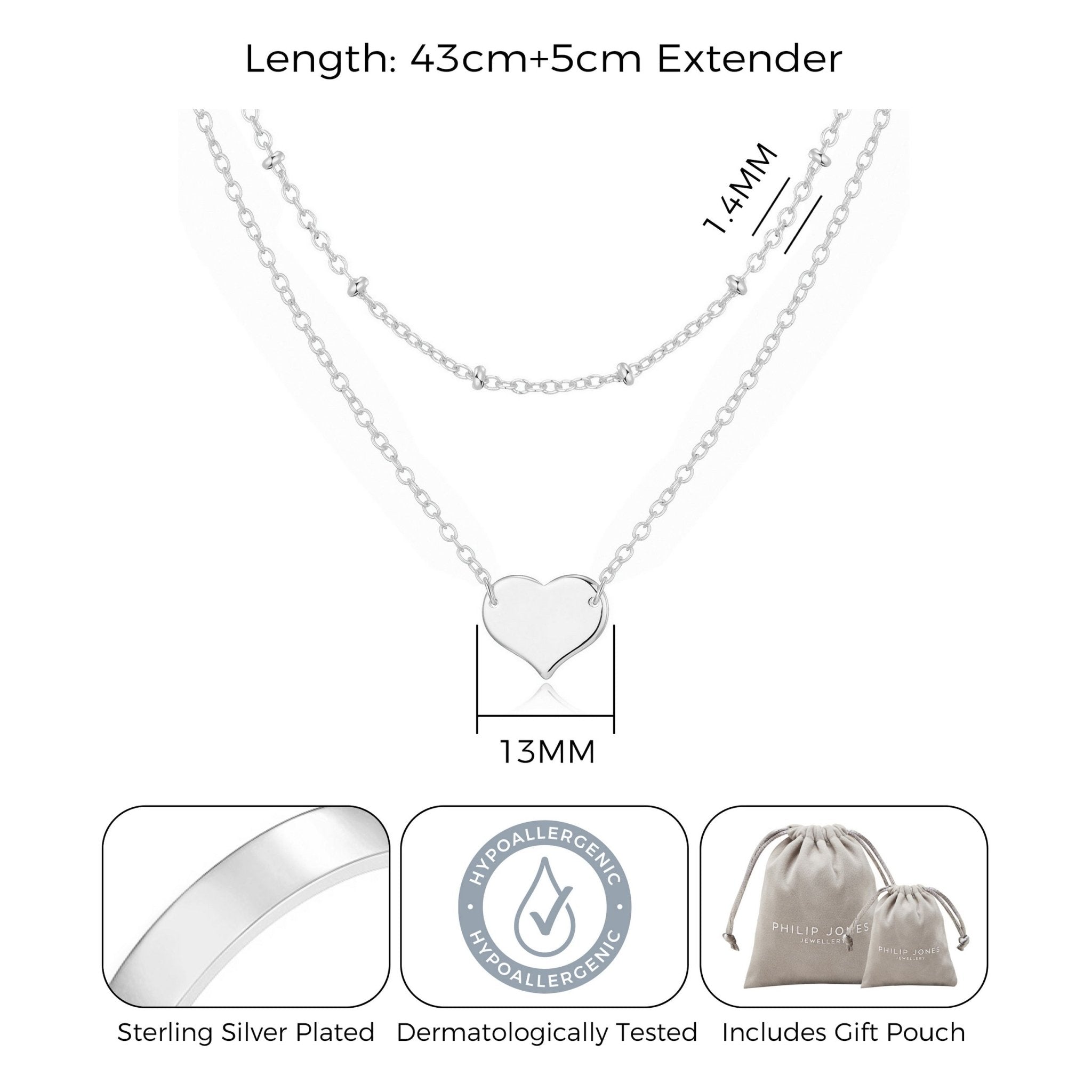Silver Plated Double Layered Heart Necklace