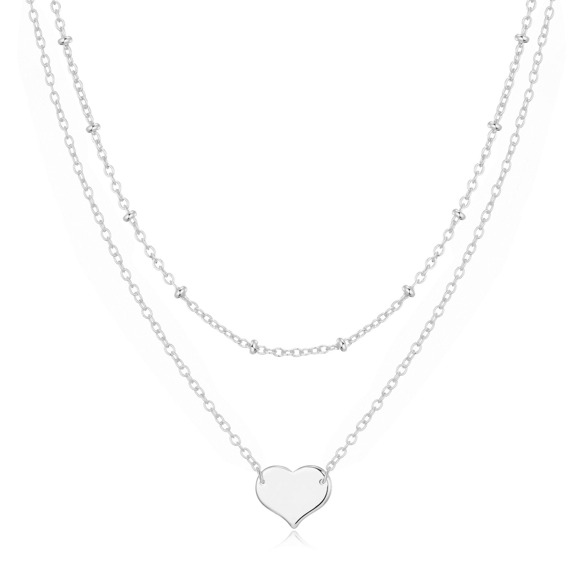 Silver Plated Double Layered Heart Necklace