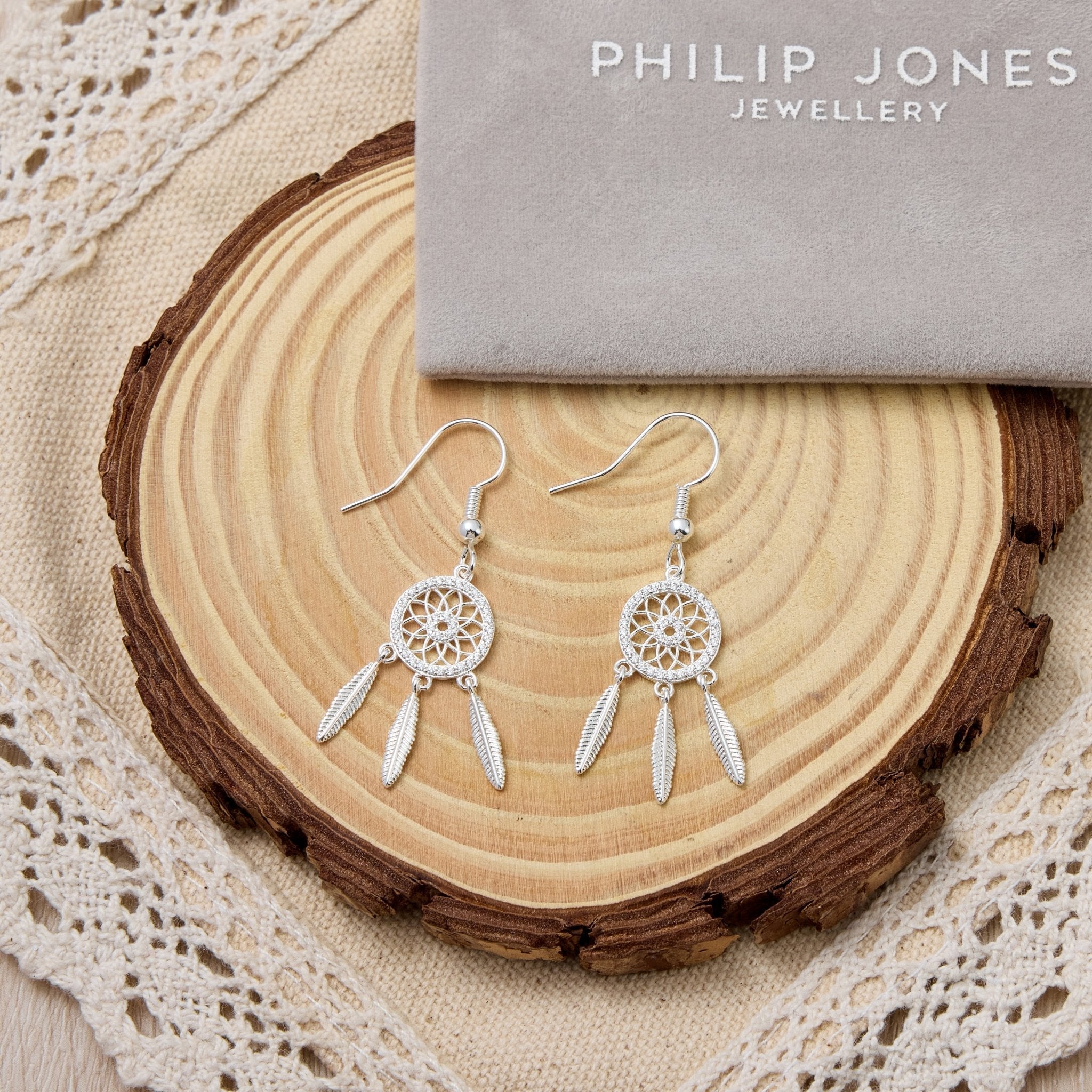 Silver Plated Dream Catcher Drop Earrings Created with Zircondia® Crystals