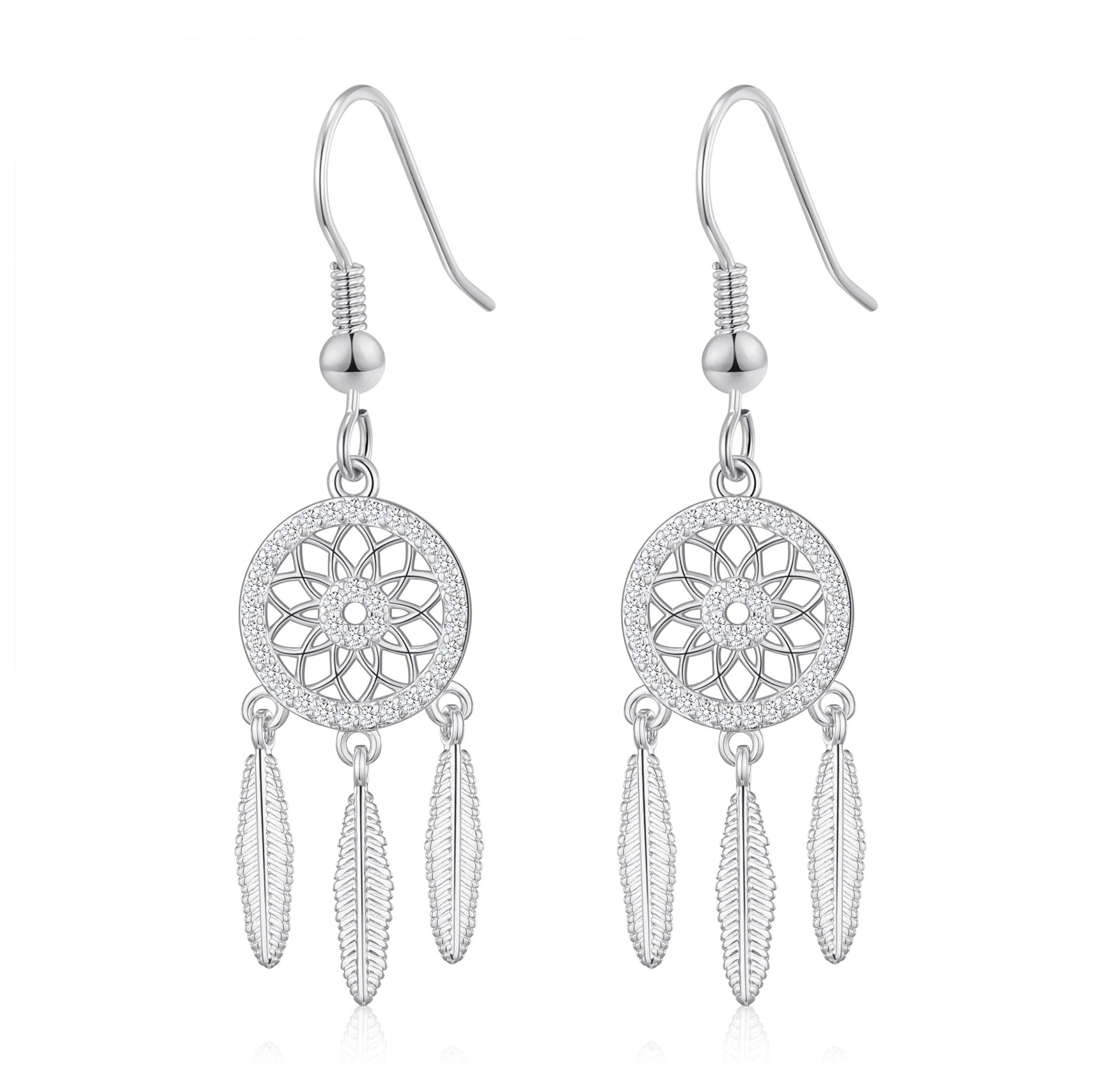 Silver Plated Dream Catcher Drop Earrings Created with Zircondia® Crystals