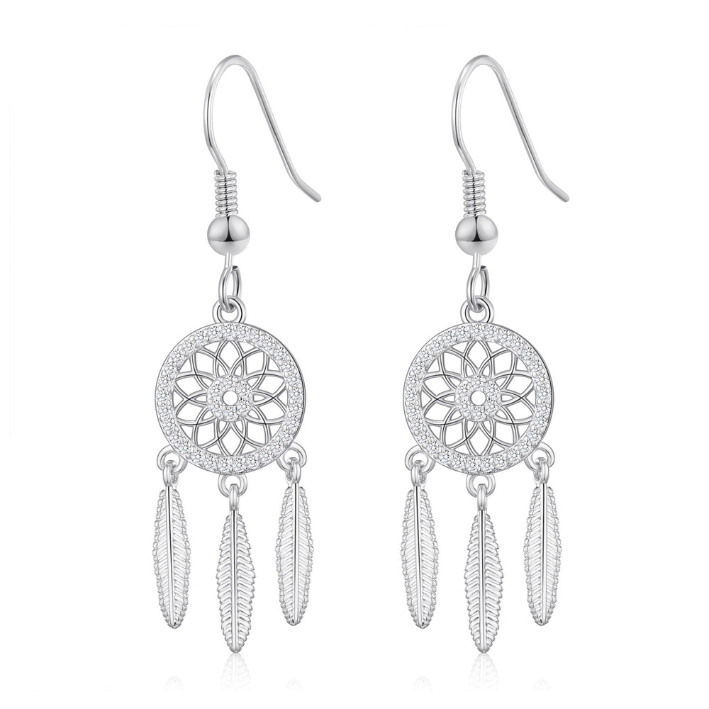 Silver Plated Dream Catcher Drop Earrings Created with Zircondia® Crystals