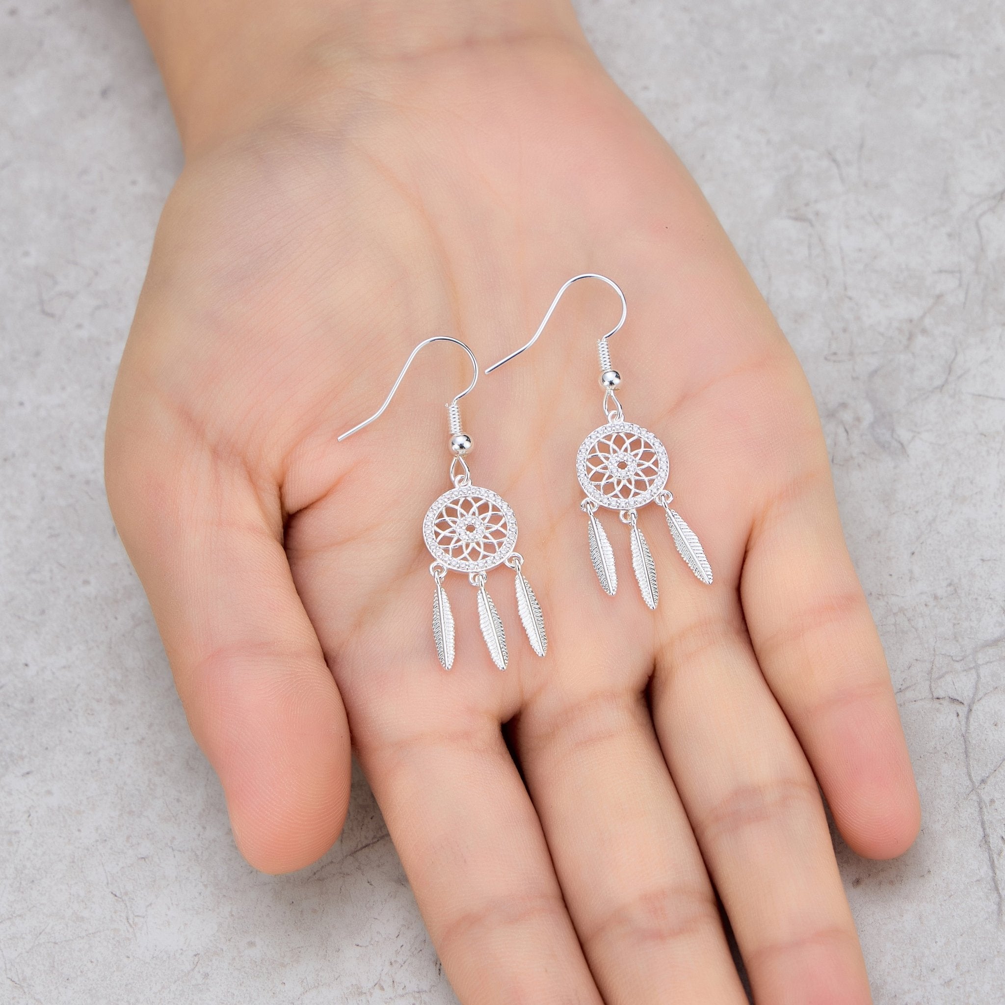 Silver Plated Dream Catcher Drop Earrings Created with Zircondia® Crystals