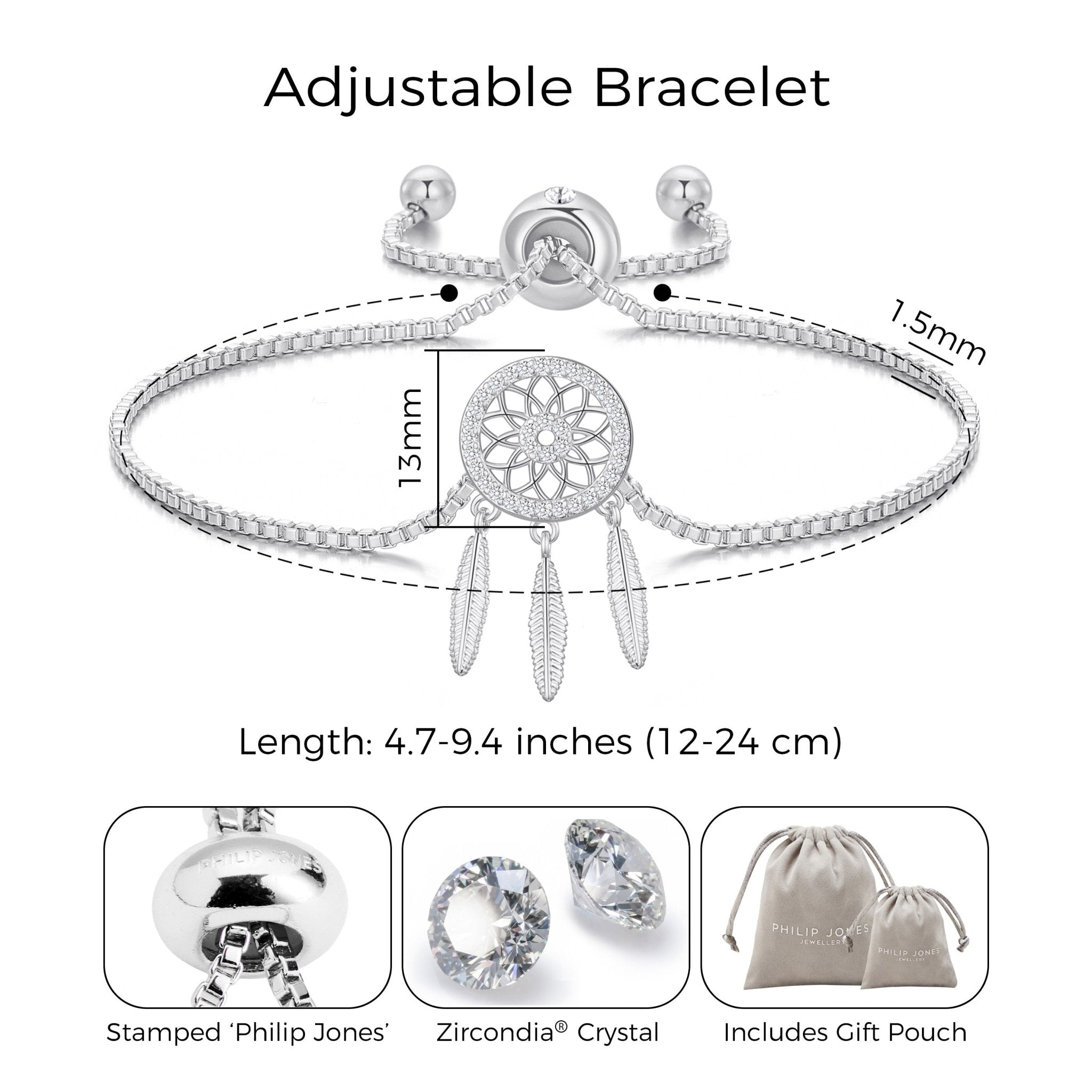 Silver Plated Dream Catcher Friendship Bracelet Created with Zircondia® Crystals