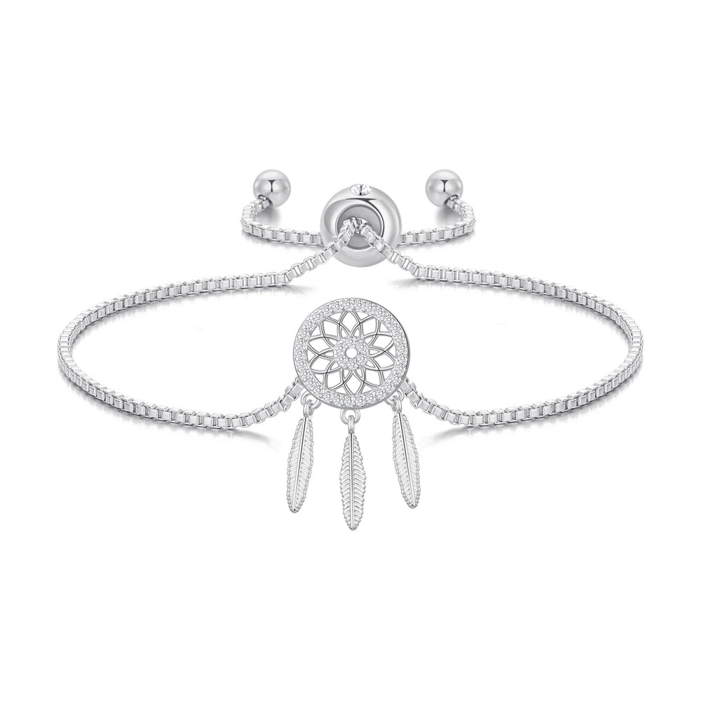 Silver Plated Dream Catcher Friendship Bracelet Created with Zircondia® Crystals