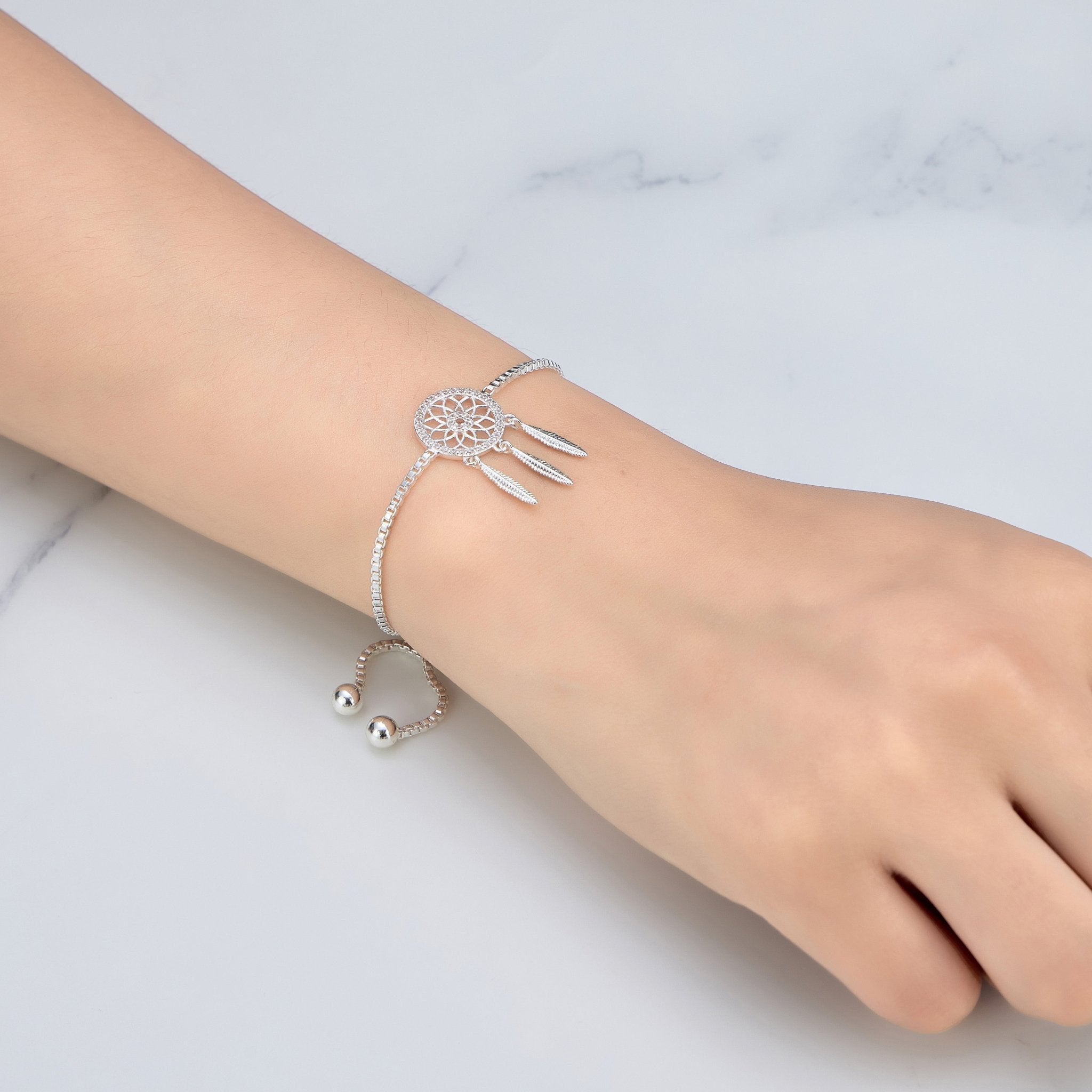 Silver Plated Dream Catcher Friendship Bracelet Created with Zircondia® Crystals