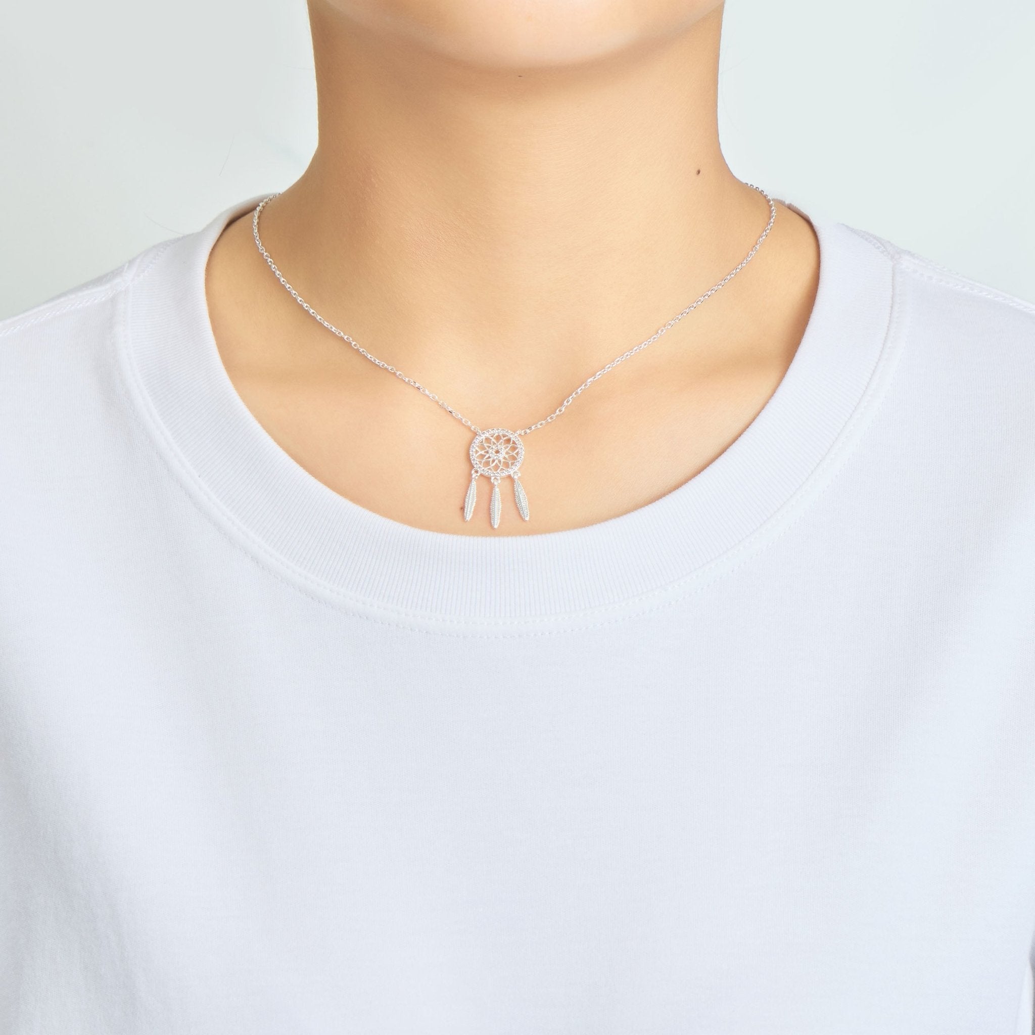 Silver Plated Dream Catcher Necklace Created with Zircondia® Crystals