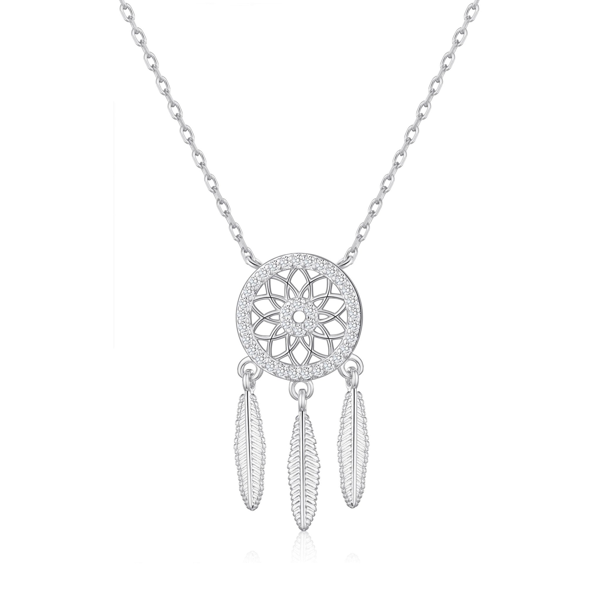 Silver Plated Dream Catcher Necklace Created with Zircondia® Crystals