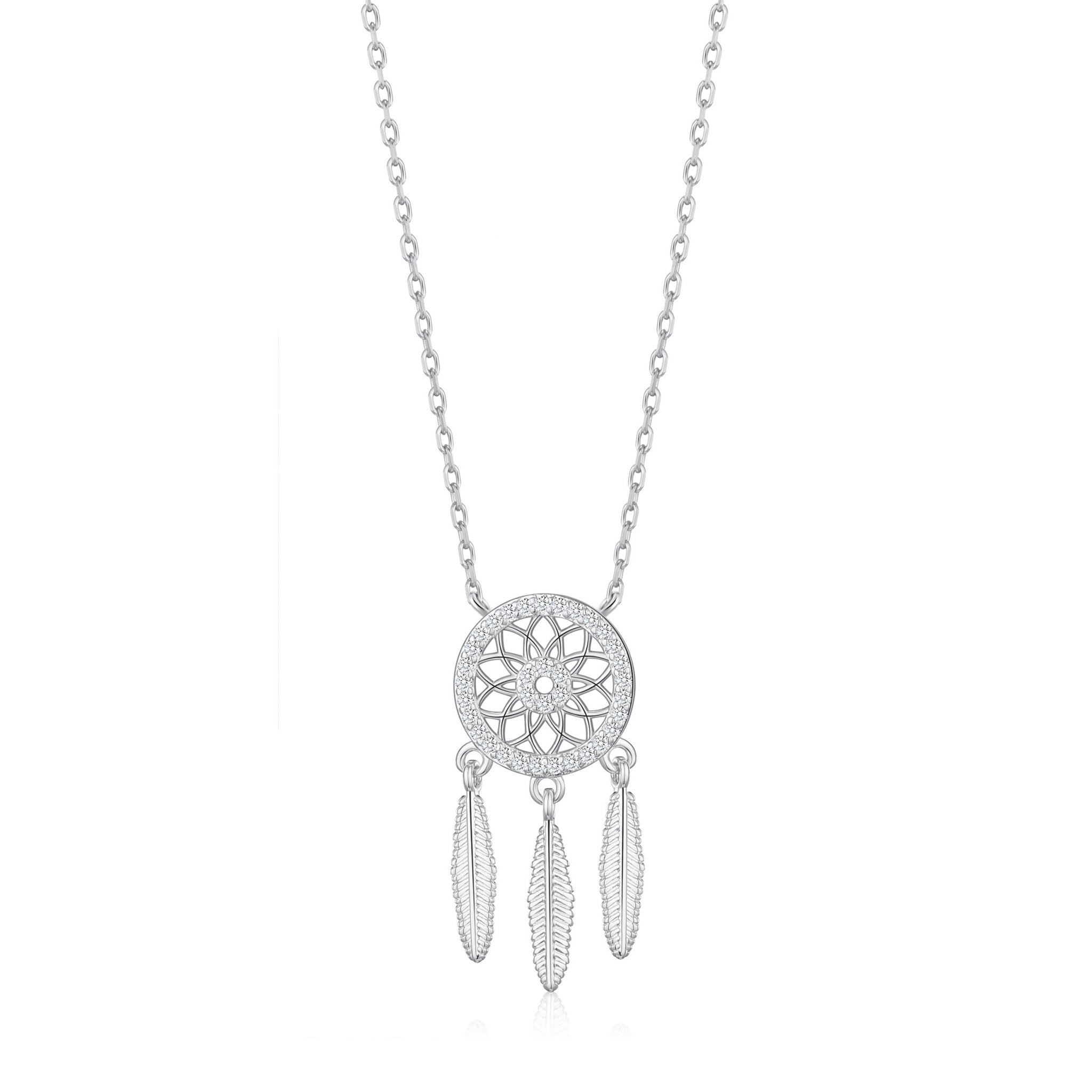 Silver Plated Dream Catcher Necklace Created with Zircondia® Crystals