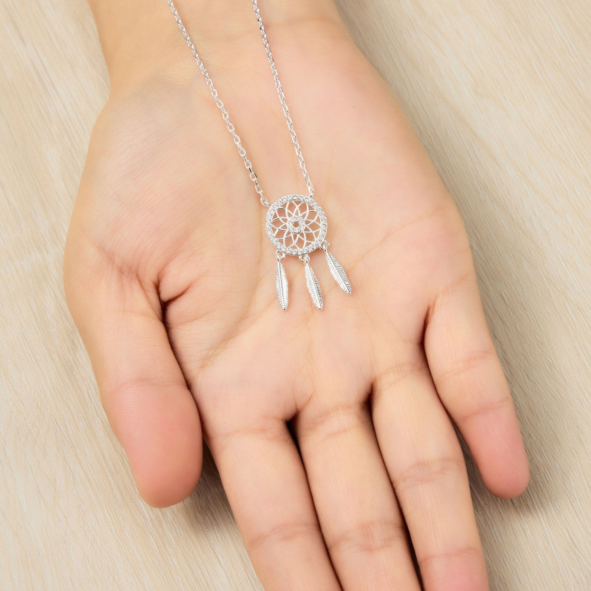 Silver Plated Dream Catcher Necklace Created with Zircondia® Crystals