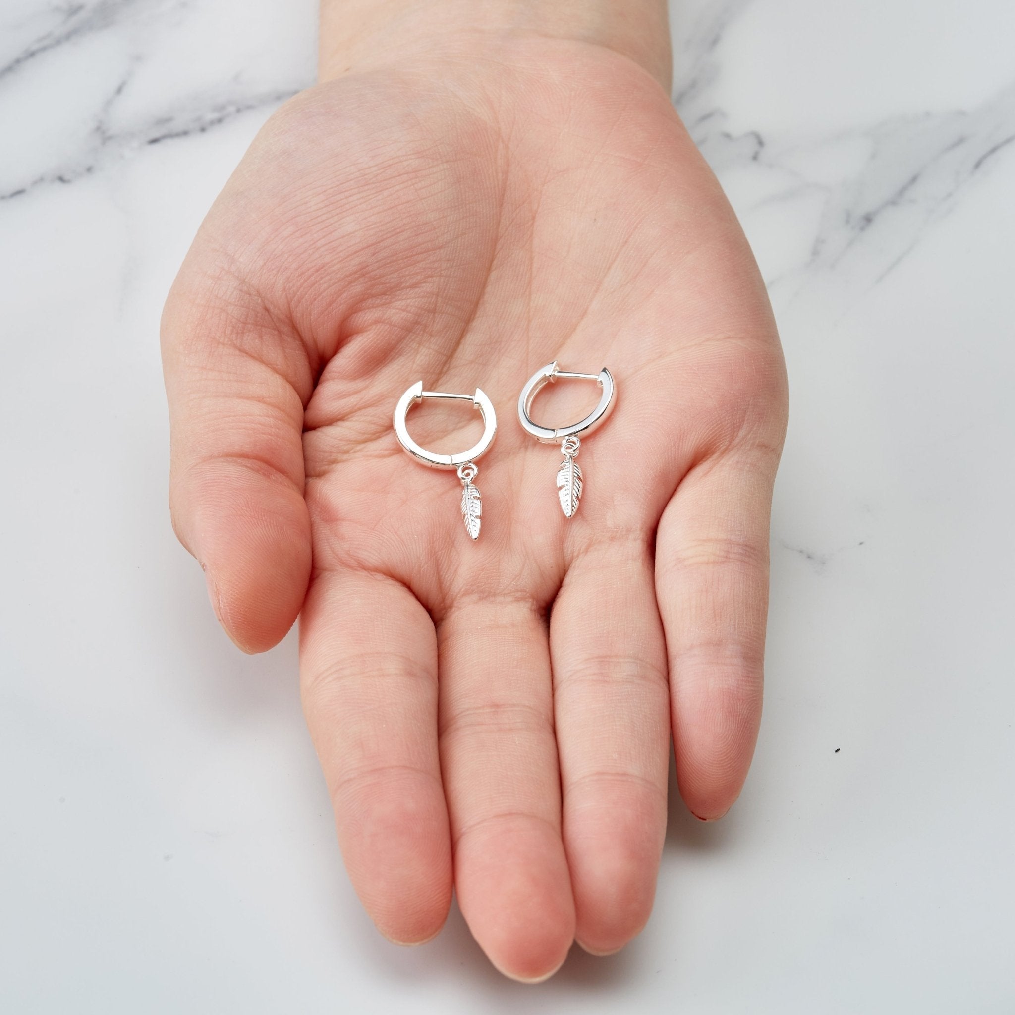 Silver Plated Feather Charm Hoop Earrings