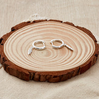 Silver Plated Feather Charm Hoop Earrings