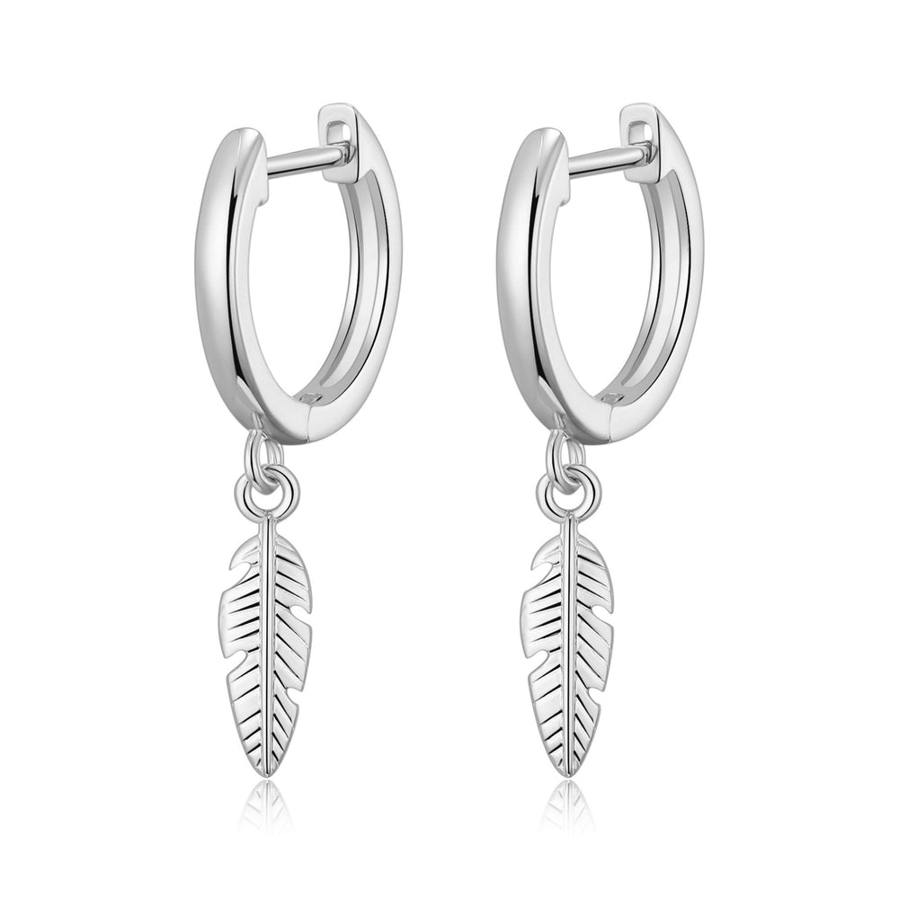 Silver Plated Feather Charm Hoop Earrings