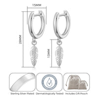 Silver Plated Feather Charm Hoop Earrings