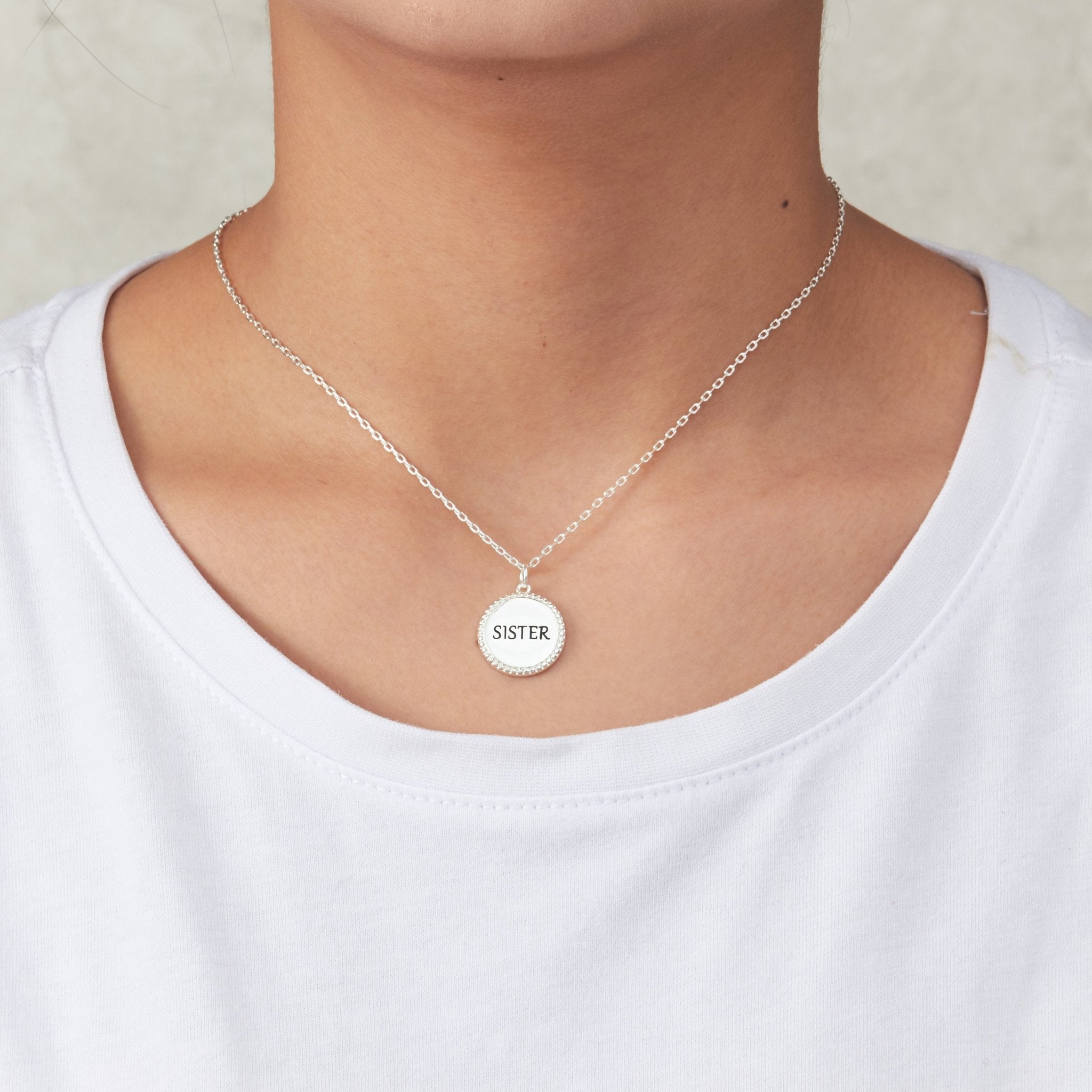 Silver Plated Filigree Disc Sister Necklace